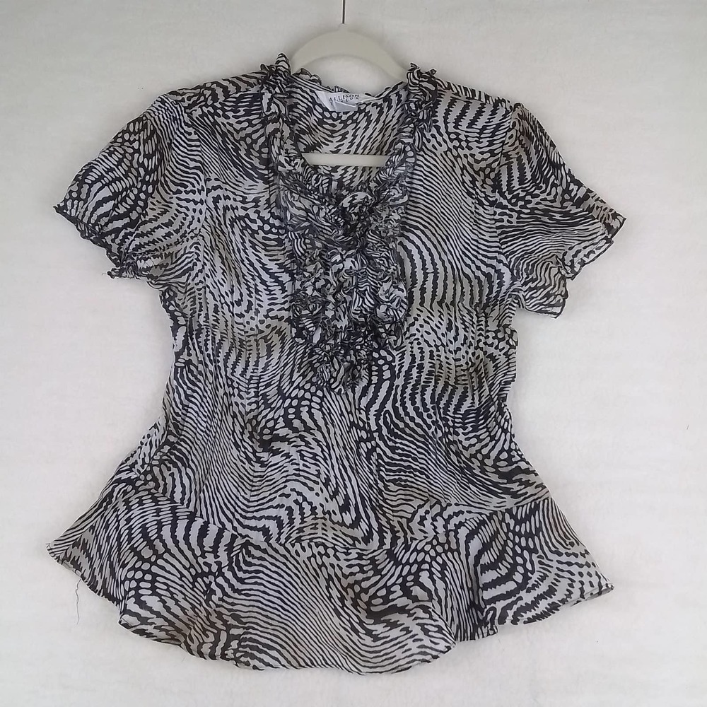 Allison‎ Taylor Semi Sheer Blouse Size Large in Animal Print